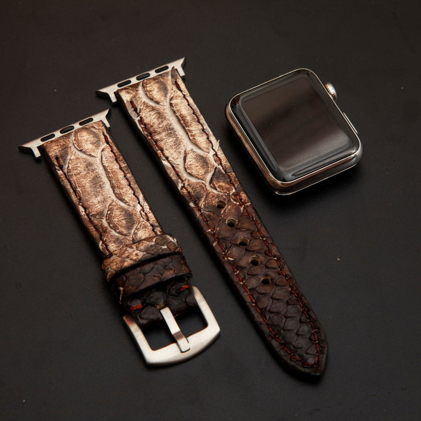 WHITE&BROWN PYTHON LEATHER STRAP