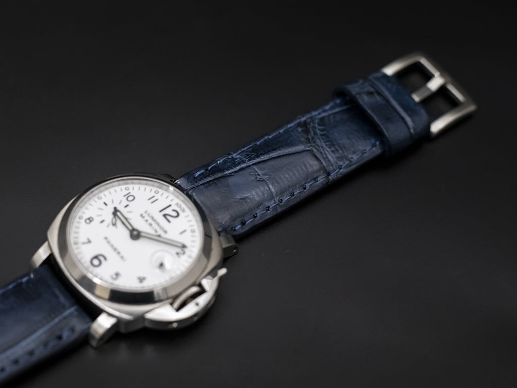 BLUE CROCODILE BELLY LEATHER STRAP