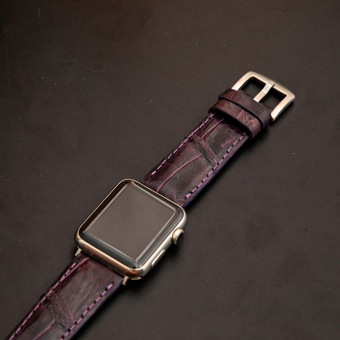 PURPLE CROCODILE BELLY LEATHER STRAP