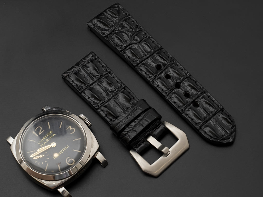 BLACK CROCODILE HORNBACK LEATHER STRAP - Lac Crado 
