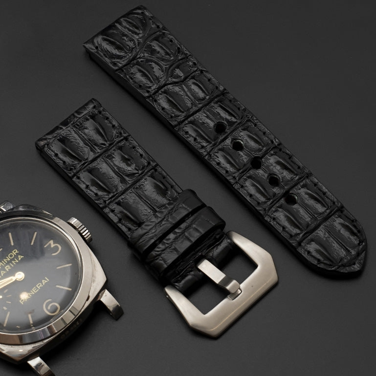 BLACK CROCODILE HORNBACK LEATHER STRAP