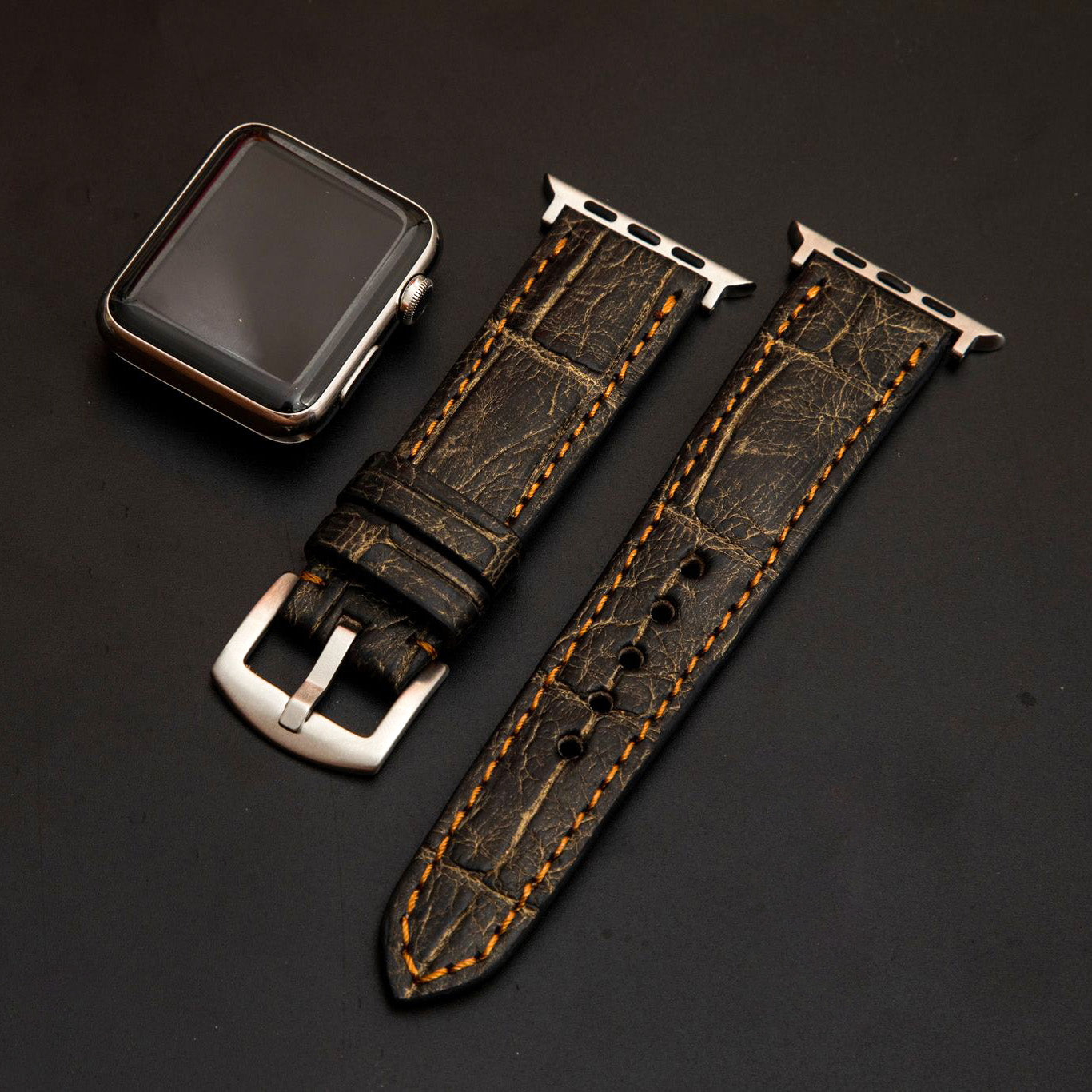 BLACK&GOLD CROCODILE BELLY LEATHER STRAP
