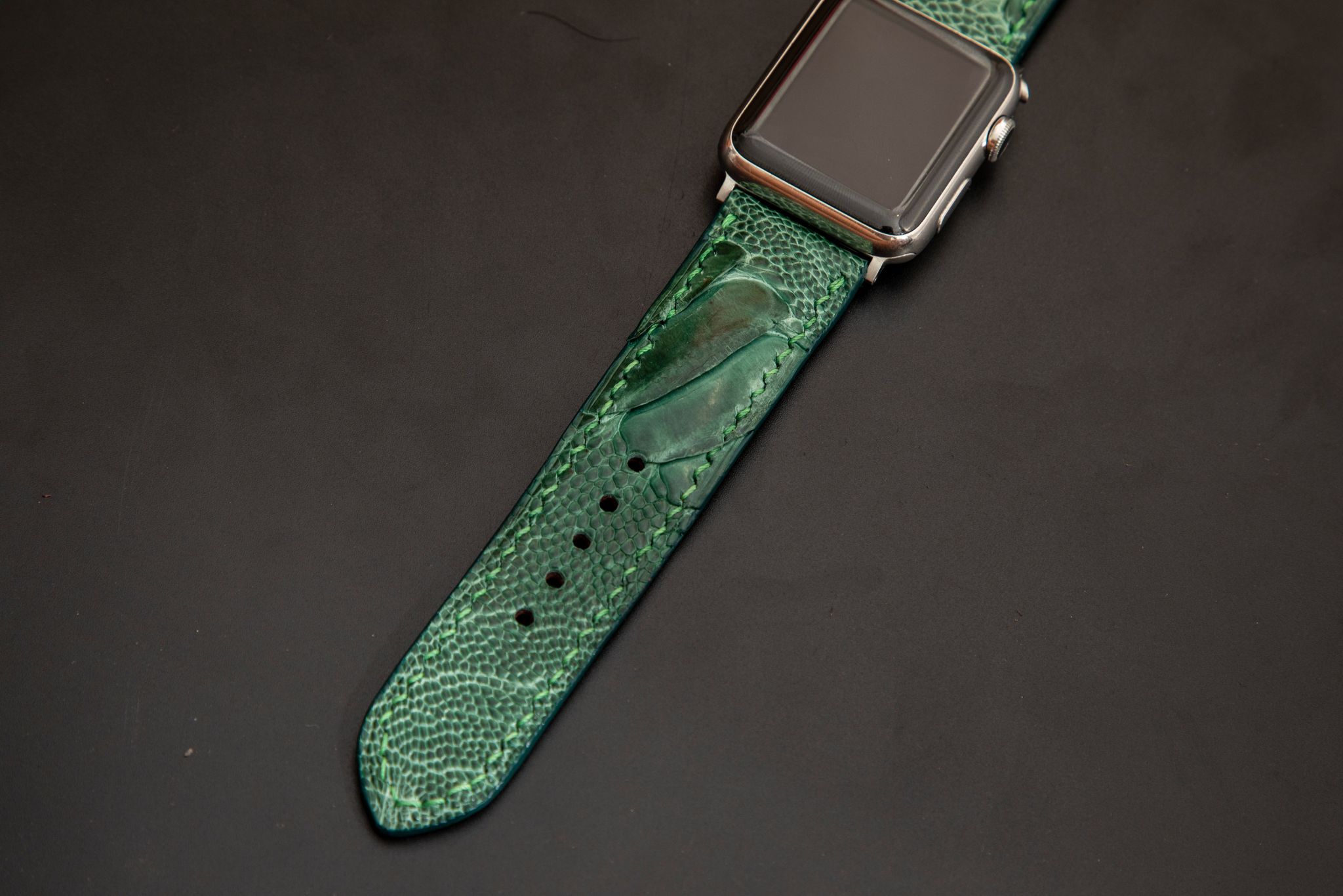 GREEN OSTRICH LEATHER STRAP