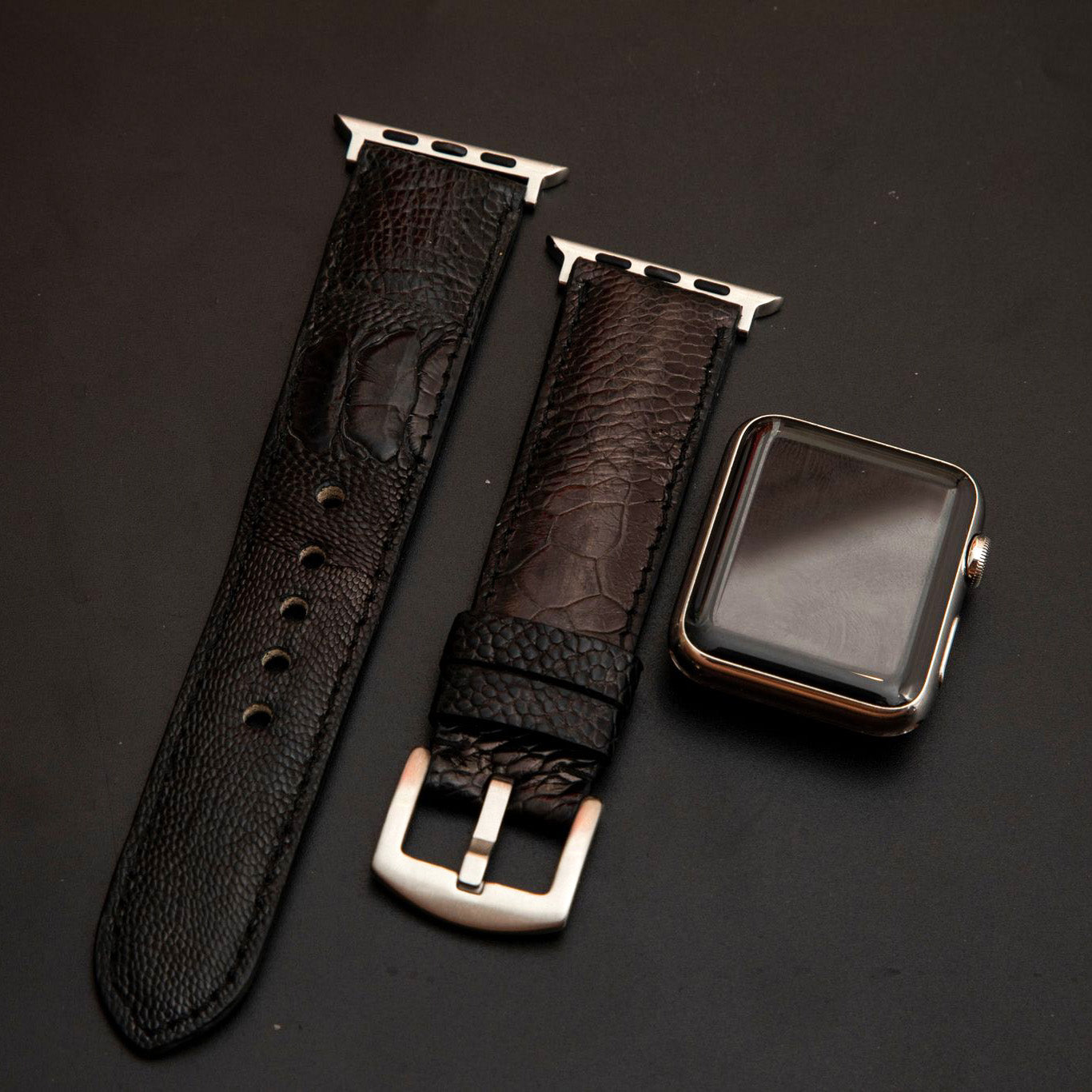 BLACK OSTRICH LEATHER STRAP