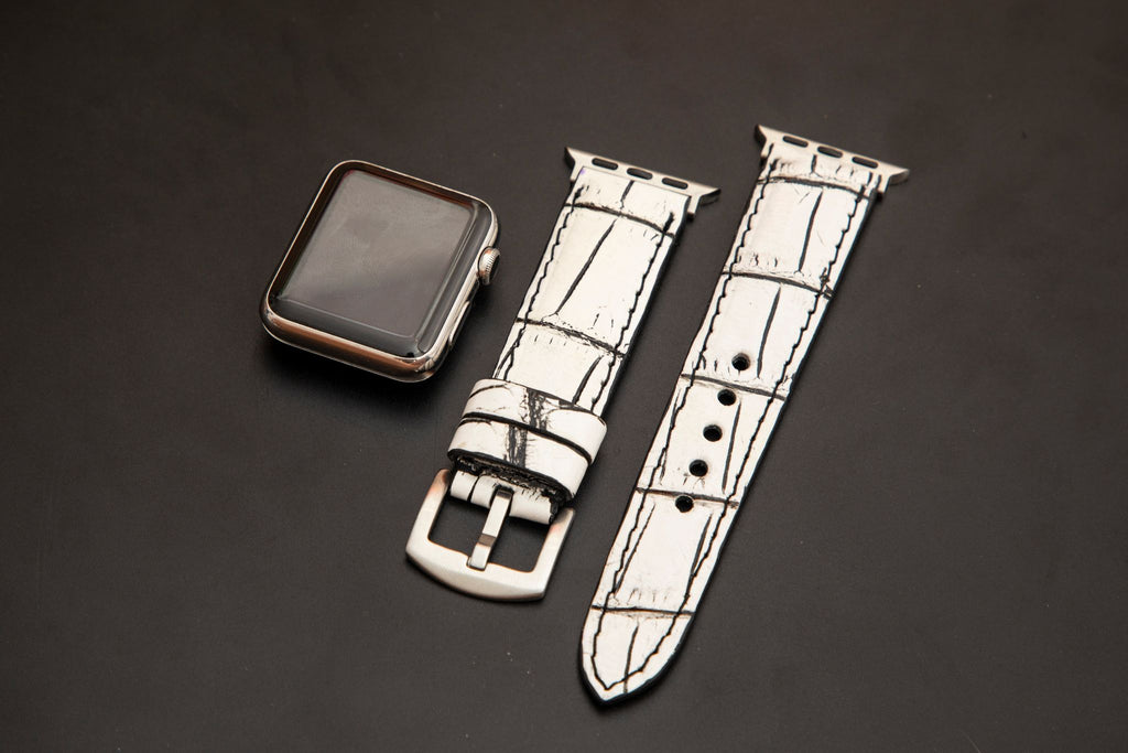 WHITE&BLACK CROCODILE BELLY LEATHER STRAP