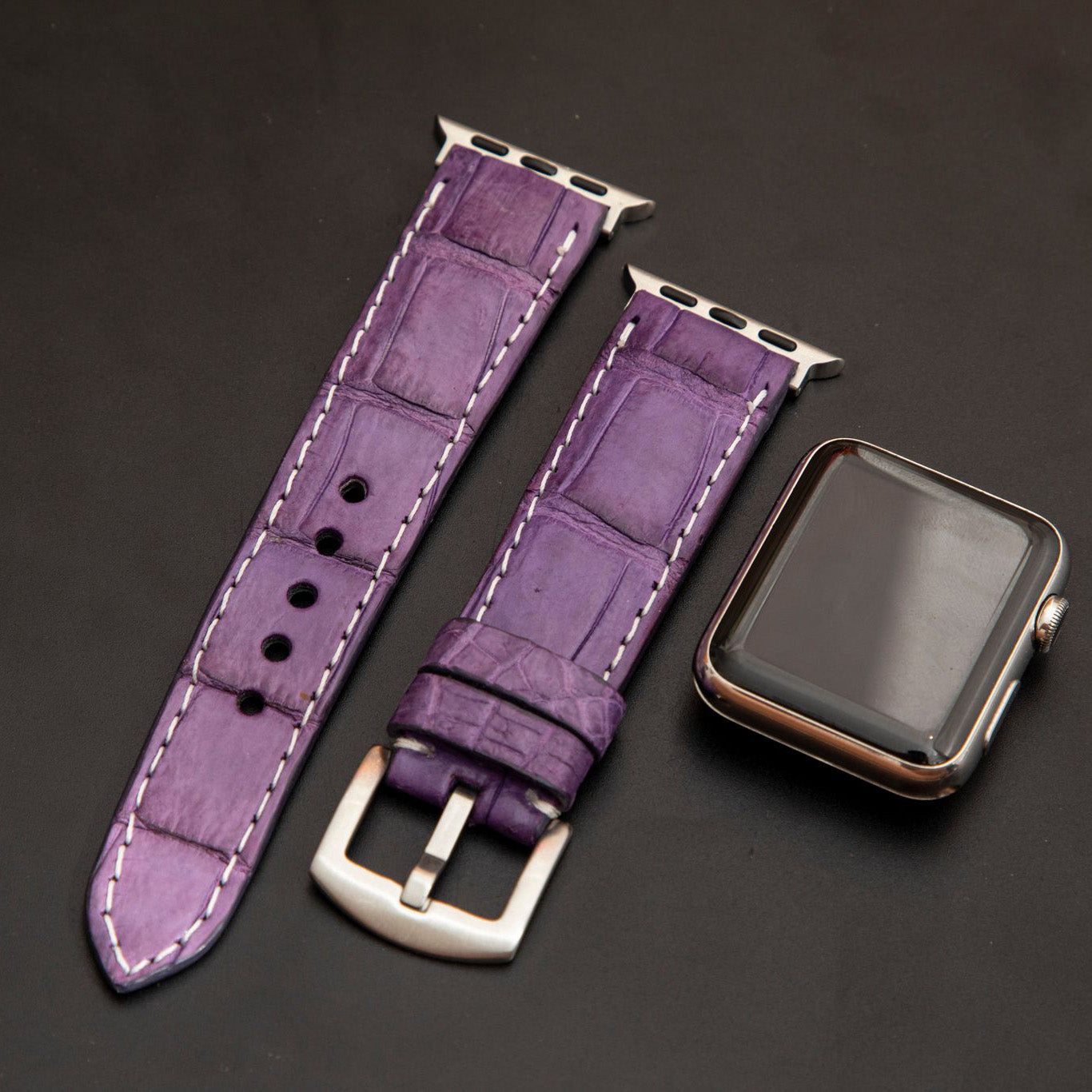 PURPLE CROCODILE BELLY LEATHER STRAP
