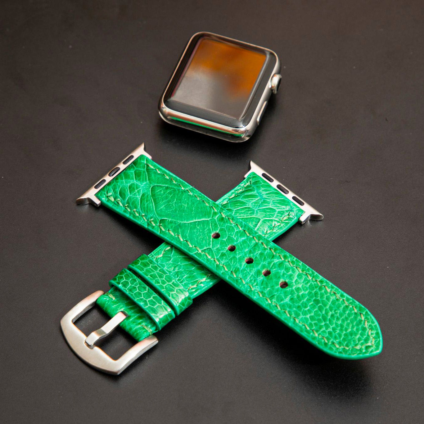 GREEN OSTRICH LEATHER STRAP