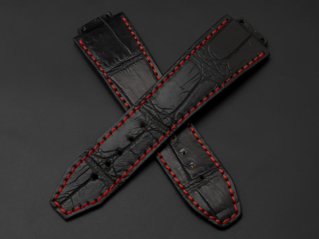 BLACK CROCODILE BELLY LEATHER STRAP - Lac Crado 