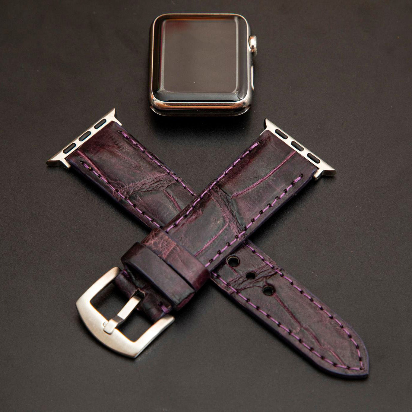 PURPLE CROCODILE BELLY LEATHER STRAP