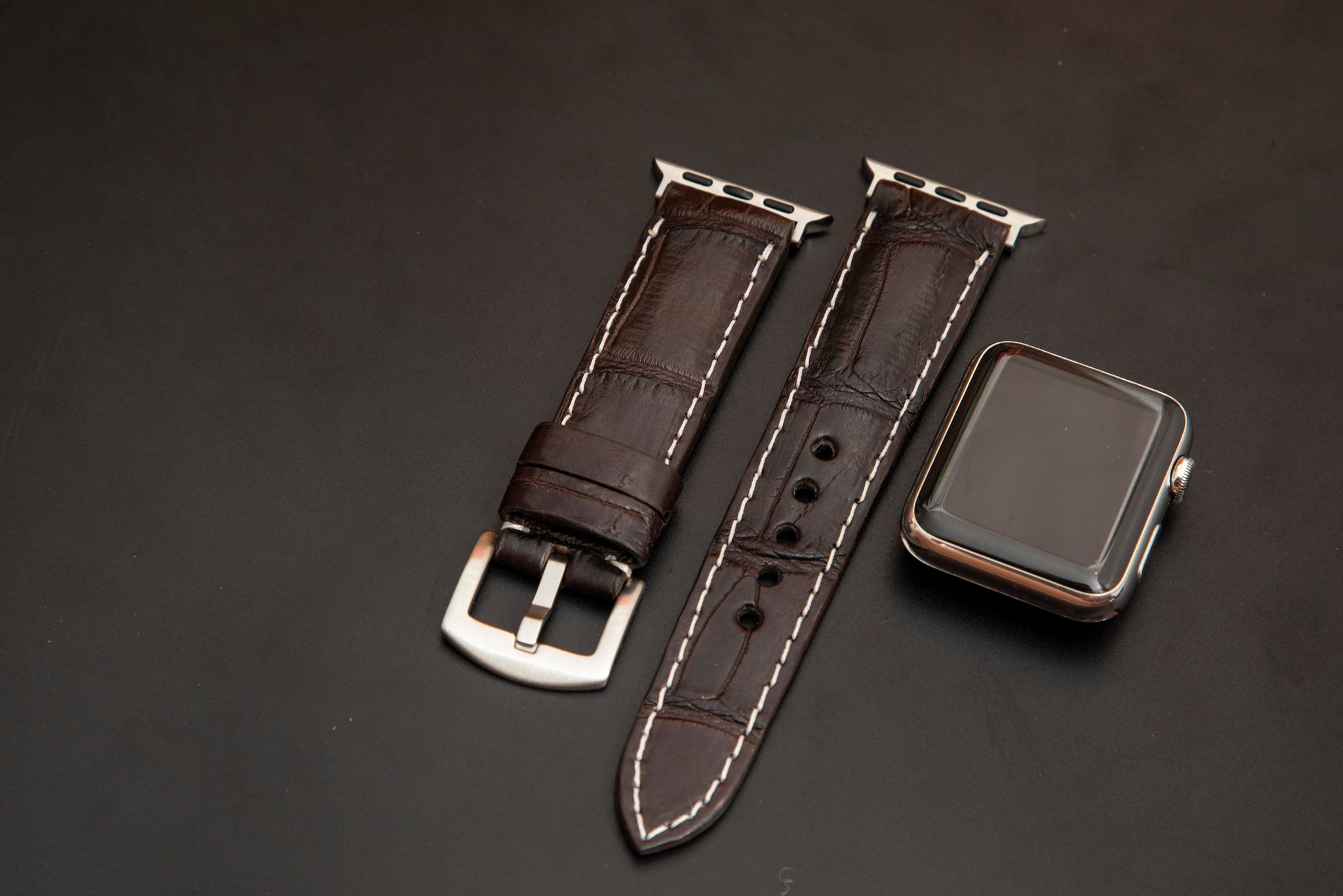 BROWN CROCODILE BELLY LEATHER STRAP