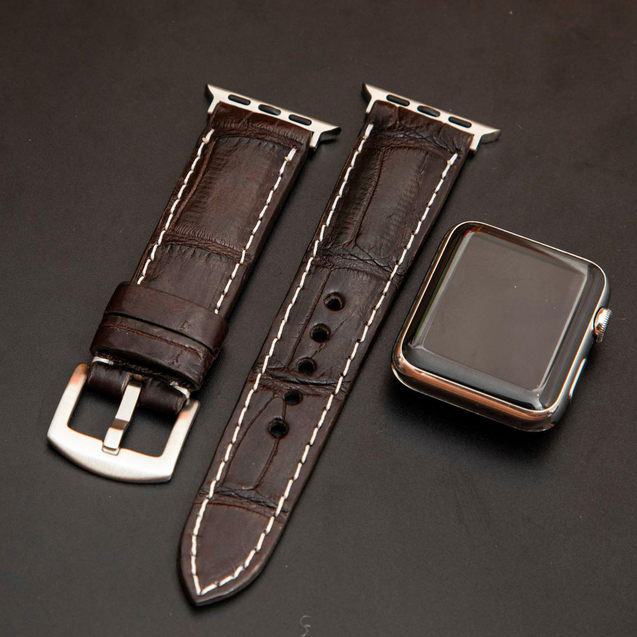 BROWN CROCODILE BELLY LEATHER STRAP