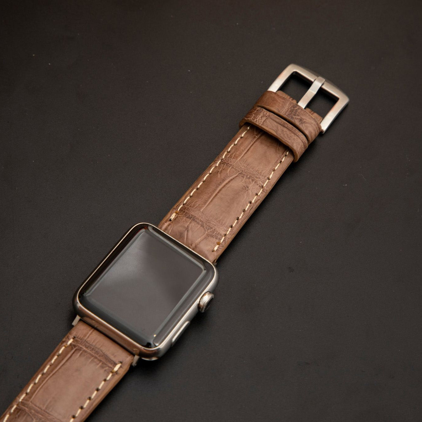 BEIGE CROCODILE BELLY LEATHER STRAP