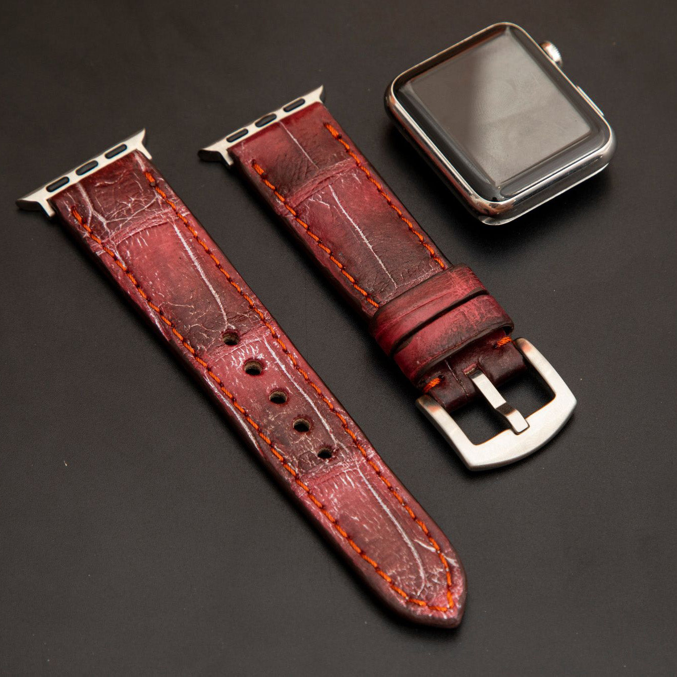 PINK&BLACK CROCODILE BELLY LEATHER STRAP