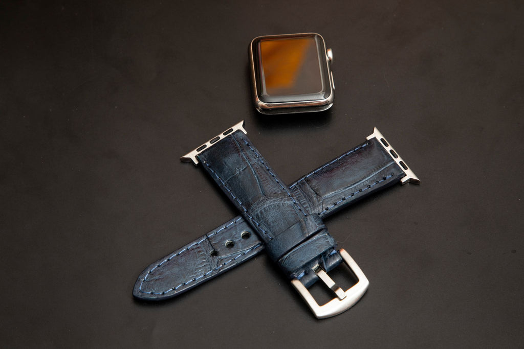BLUE CROCODILE BELLY LEATHER STRAP
