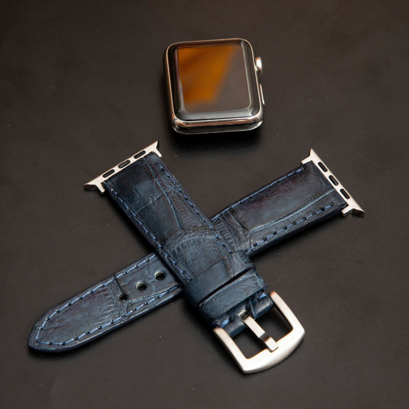 BLUE CROCODILE BELLY LEATHER STRAP