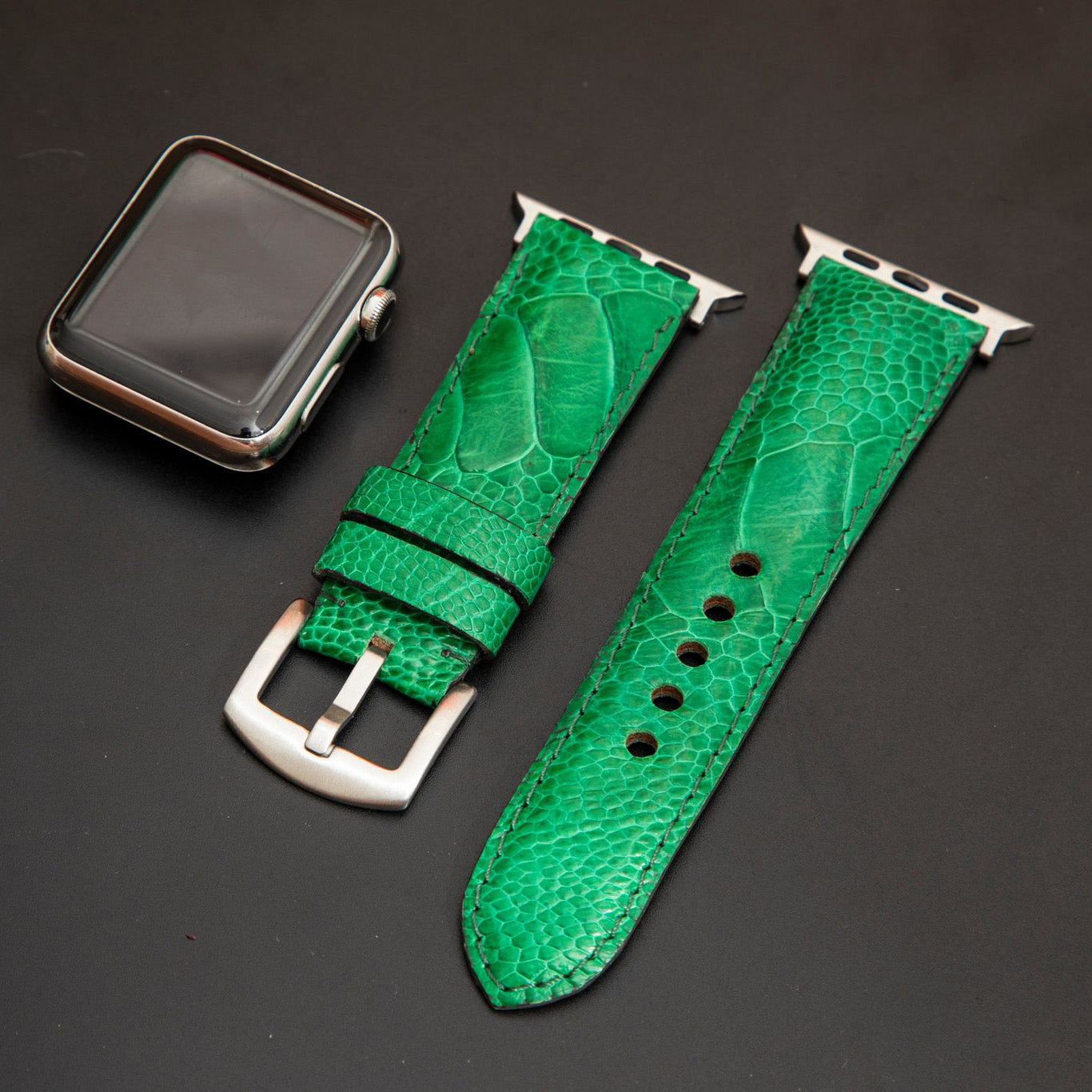 GREEN OSTRICH LEATHER STRAP
