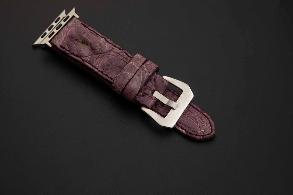 PURPLE CROCODILE HORNBACK LEATHER STRAP
