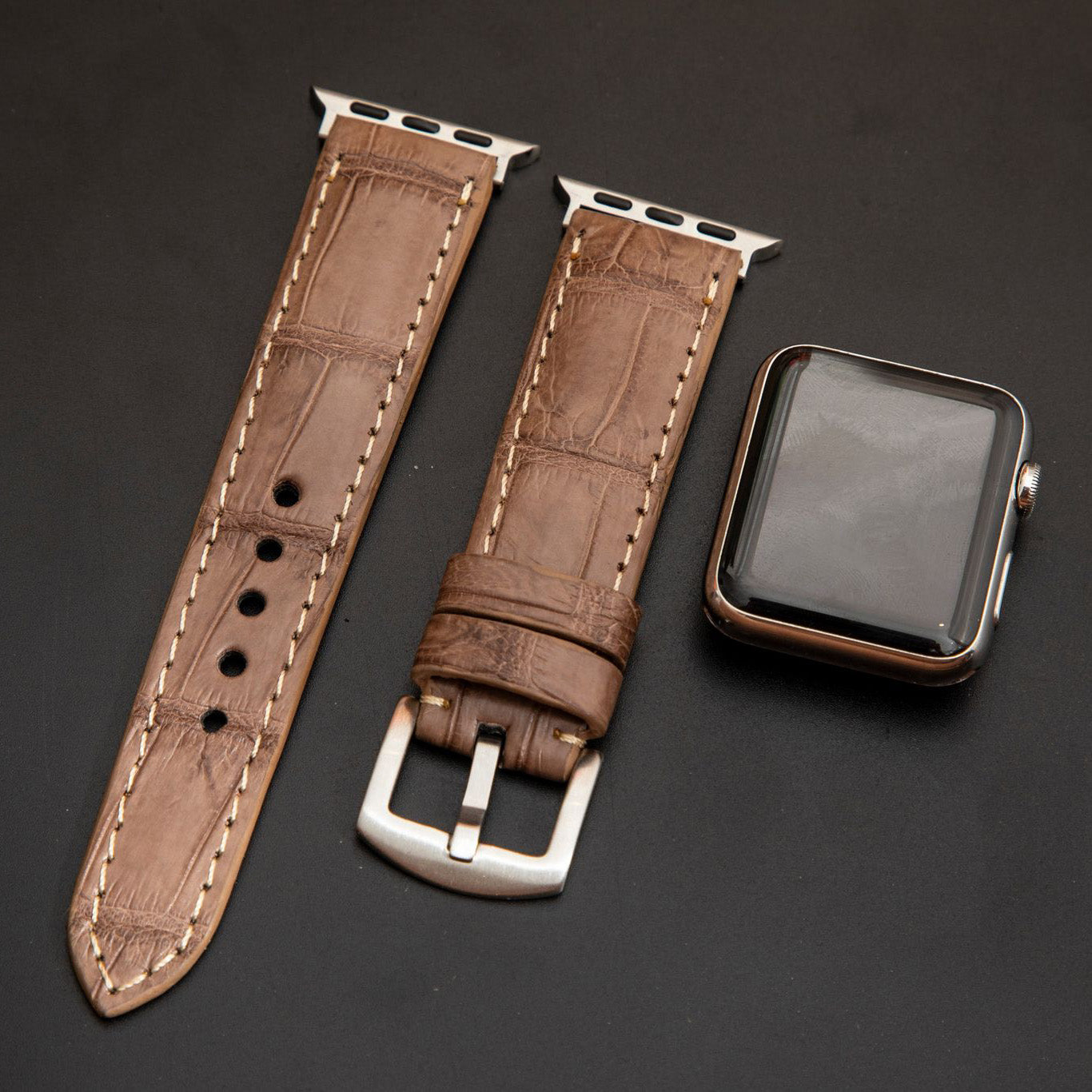 BEIGE CROCODILE BELLY LEATHER STRAP