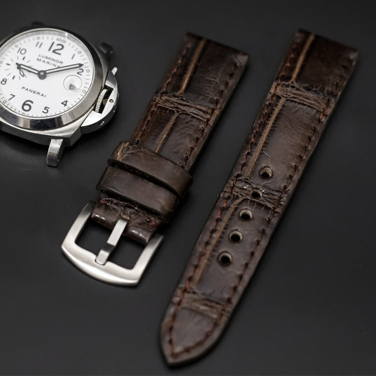 BROWN CROCODILE BELLY LEATHER STRAP