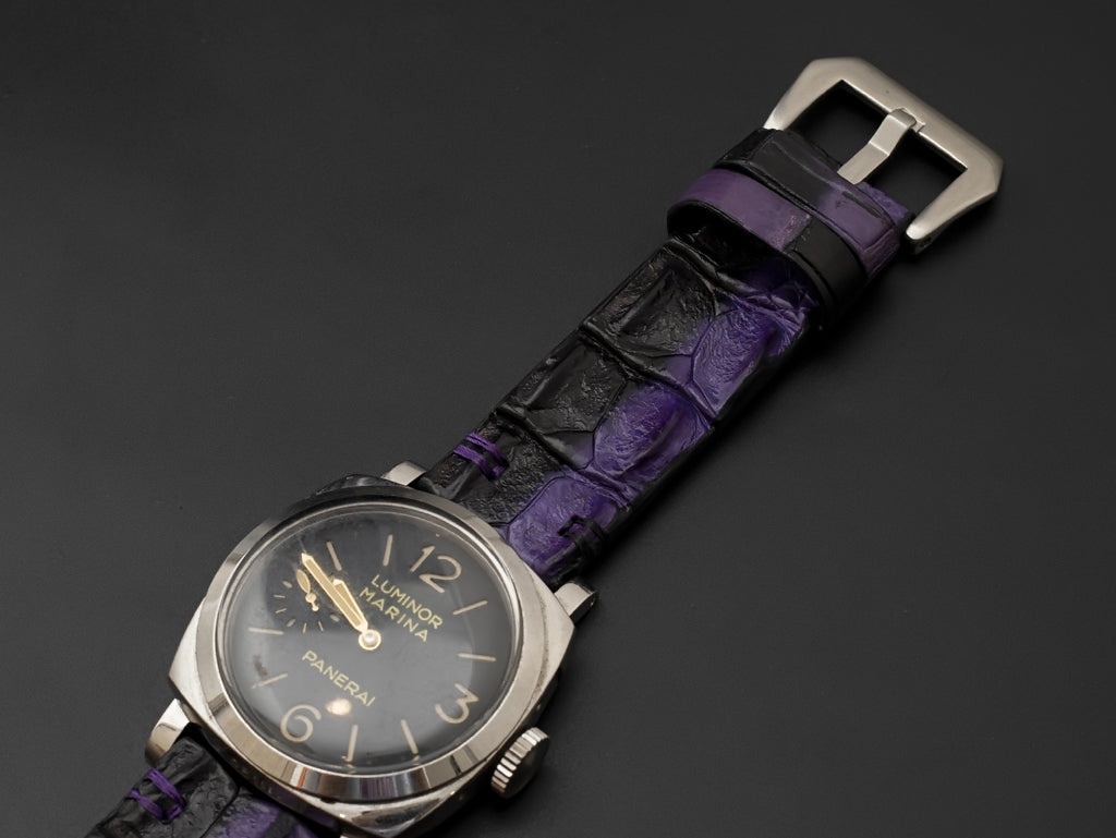 BLACK&PURPLE CROCODILE HORNBACK LEATHER STRAP