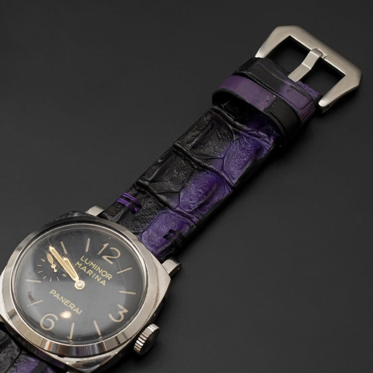 BLACK&PURPLE CROCODILE HORNBACK LEATHER STRAP