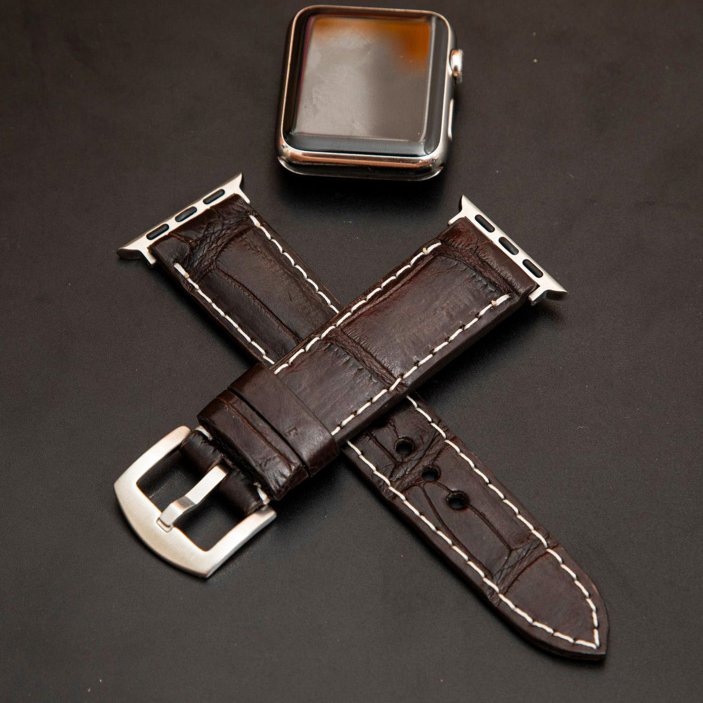 BROWN CROCODILE BELLY LEATHER STRAP