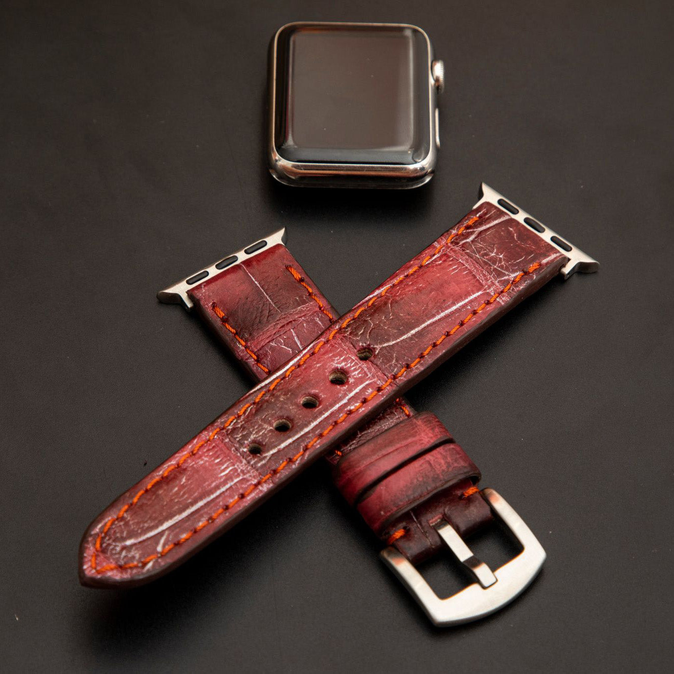 PINK&BLACK CROCODILE BELLY LEATHER STRAP