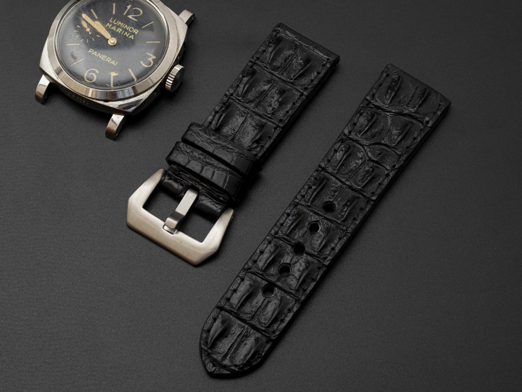 BLACK CROCODILE HORNBACK LEATHER STRAP - Lac Crado 