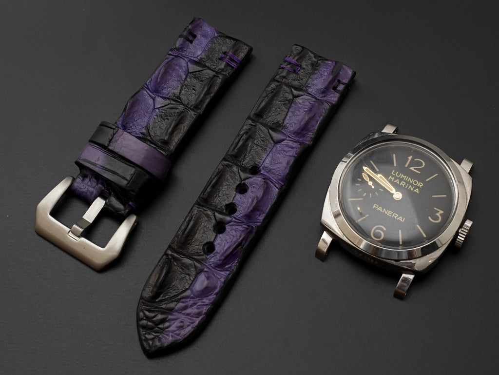 BLACK&PURPLE CROCODILE HORNBACK LEATHER STRAP