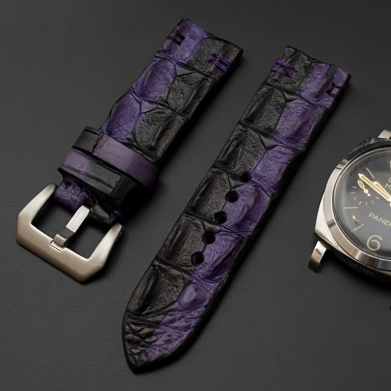 BLACK&PURPLE CROCODILE HORNBACK LEATHER STRAP