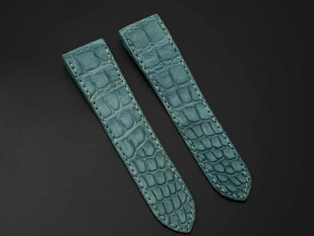 BLUE CROCODILE BELLY LEATHER STRAP