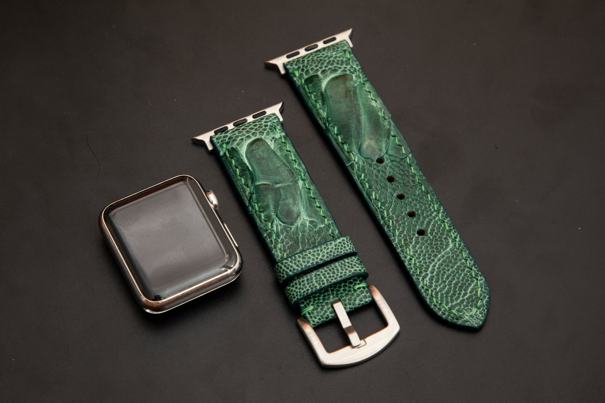 GREEN OSTRICH LEATHER STRAP