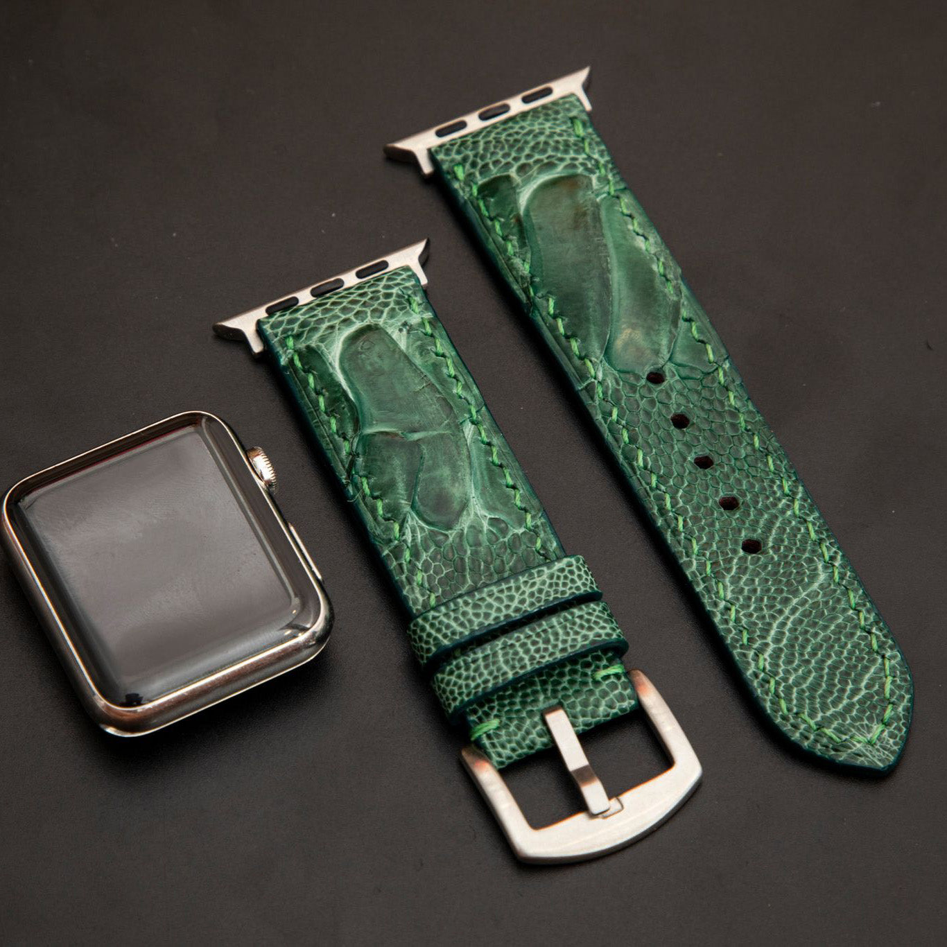 GREEN OSTRICH LEATHER STRAP