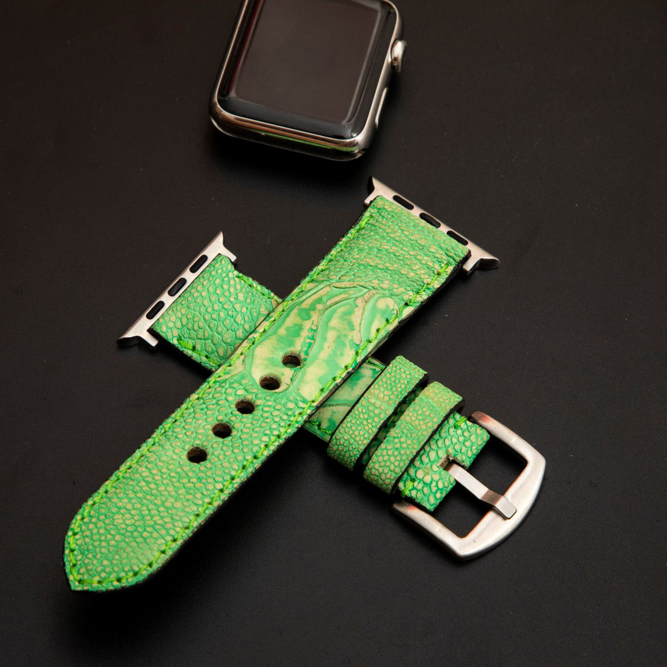 GREEN OSTRICH LEATHER STRAP