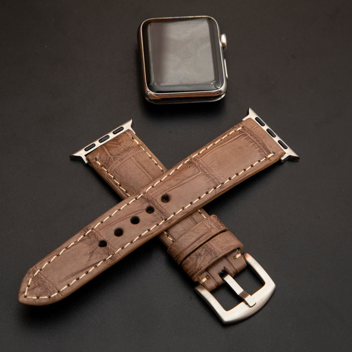 BEIGE CROCODILE BELLY LEATHER STRAP
