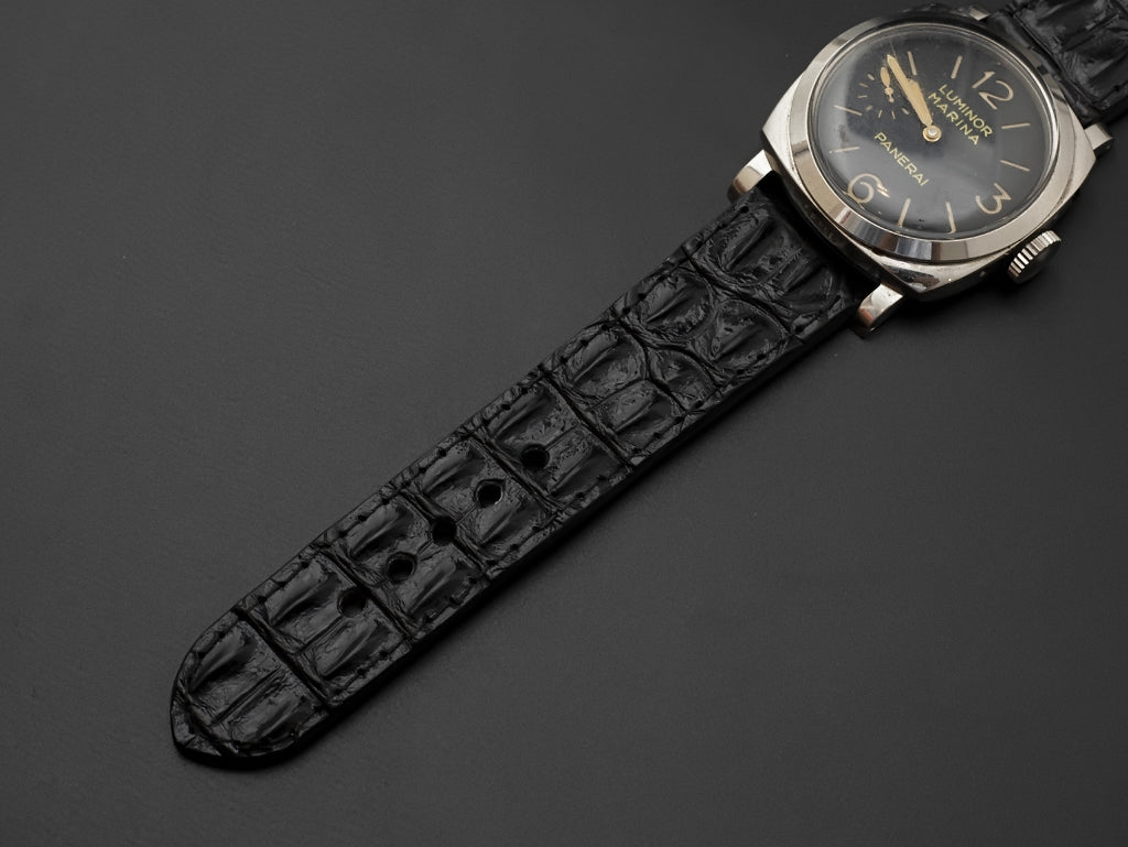 BLACK CROCODILE HORNBACK LEATHER STRAP - Lac Crado 