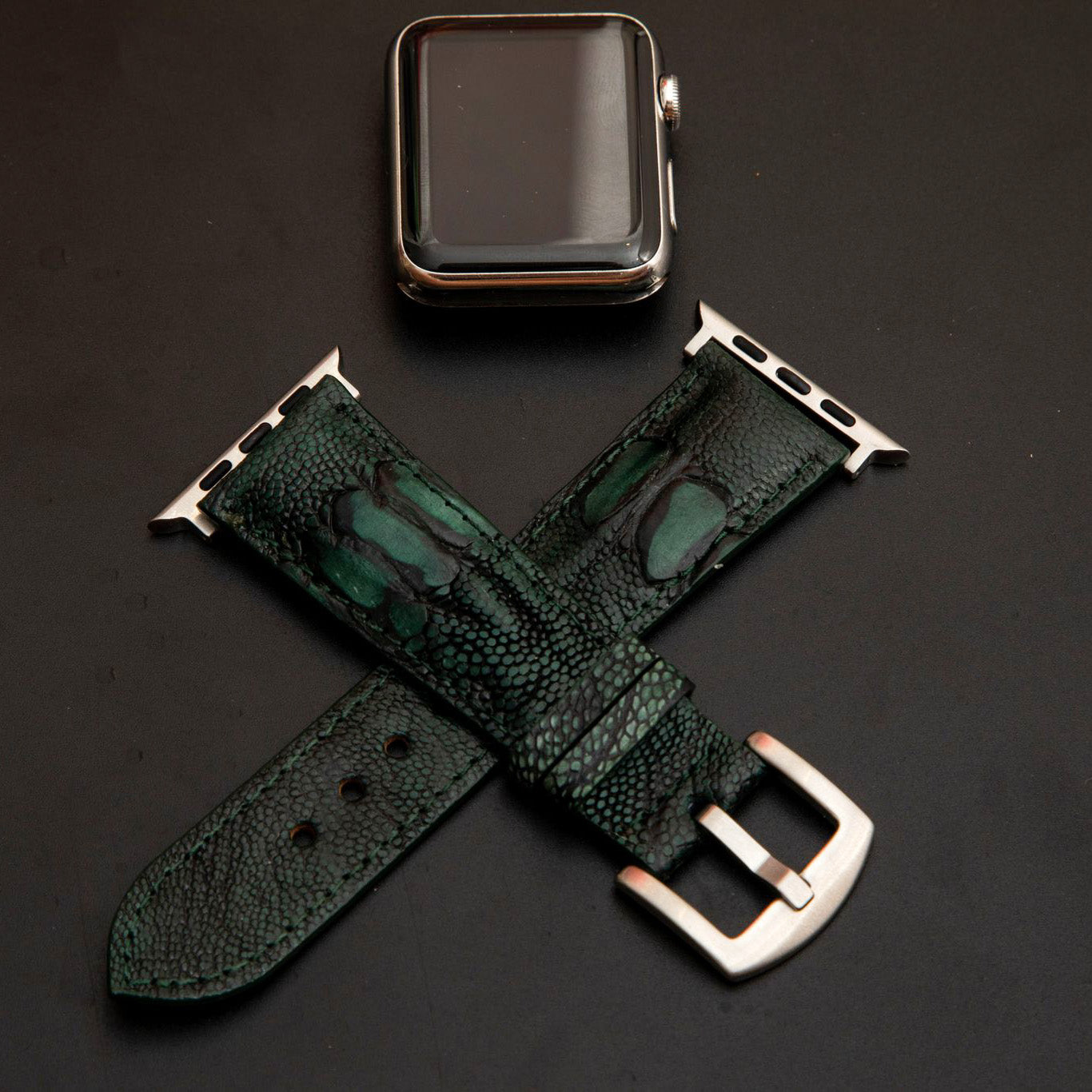 GREEN OSTRICH LEATHER STRAP