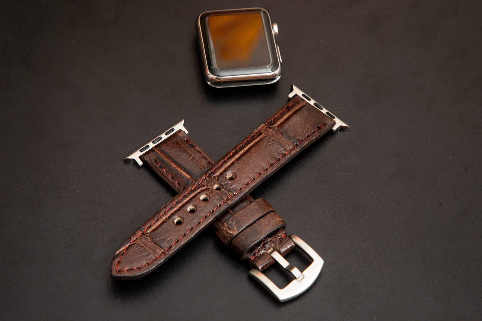 BROWN CROCODILE BELLY LEATHER STRAP