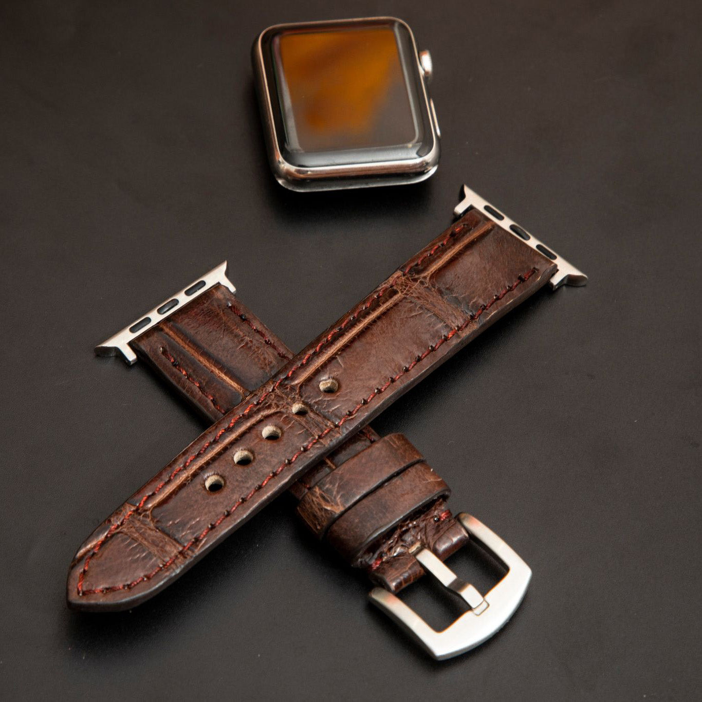 BROWN CROCODILE BELLY LEATHER STRAP