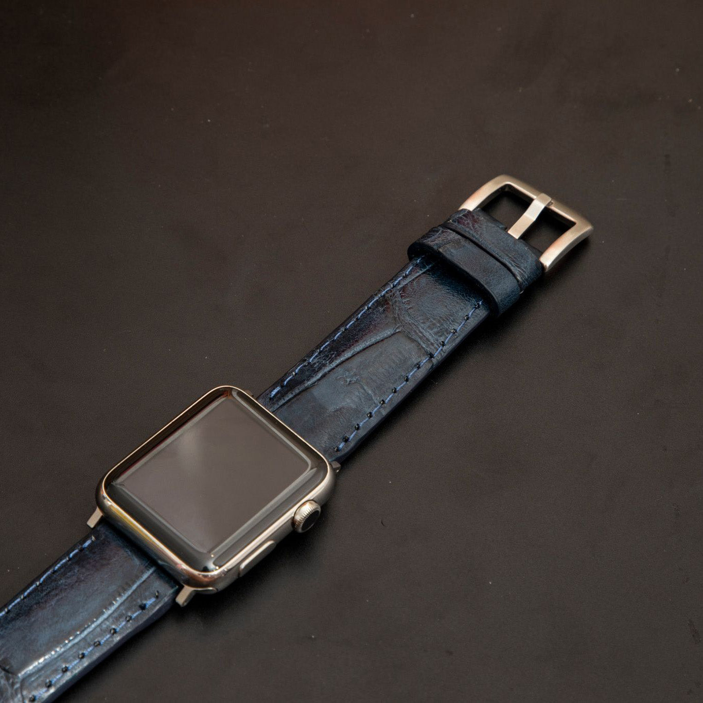 BLUE CROCODILE BELLY LEATHER STRAP
