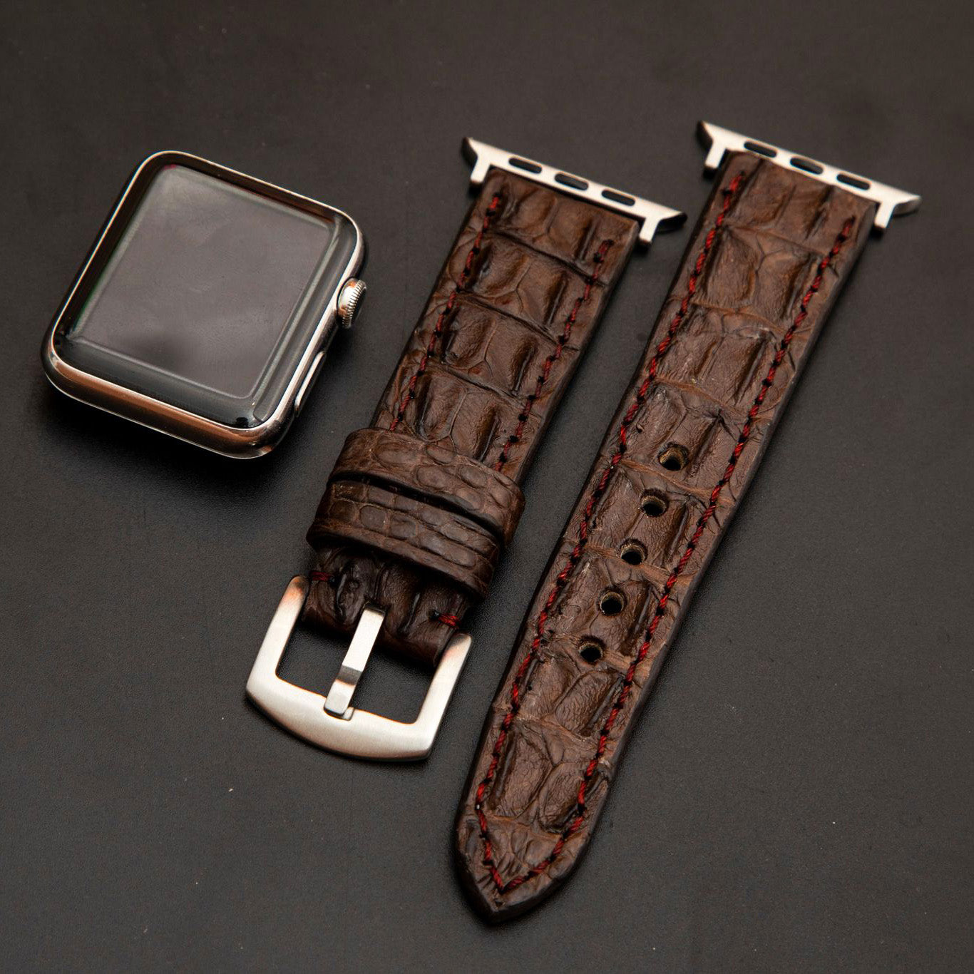 BROWN CROCODILE HORNBACK LEATHER STRAP