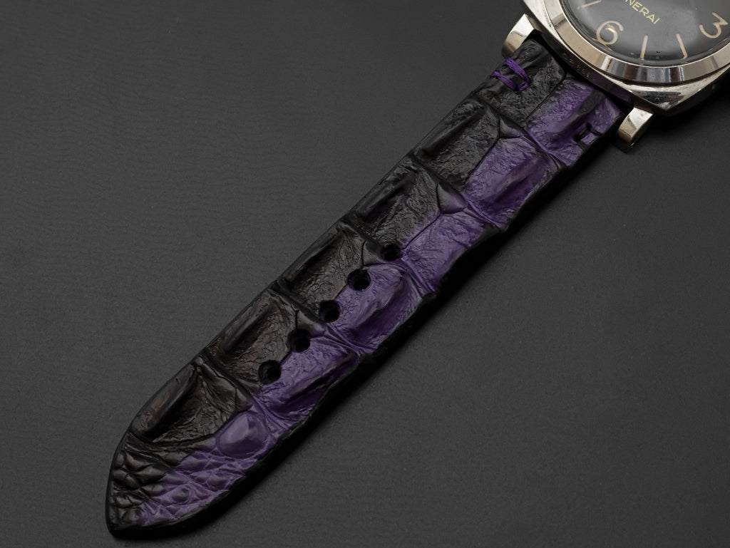 BLACK&PURPLE CROCODILE HORNBACK LEATHER STRAP
