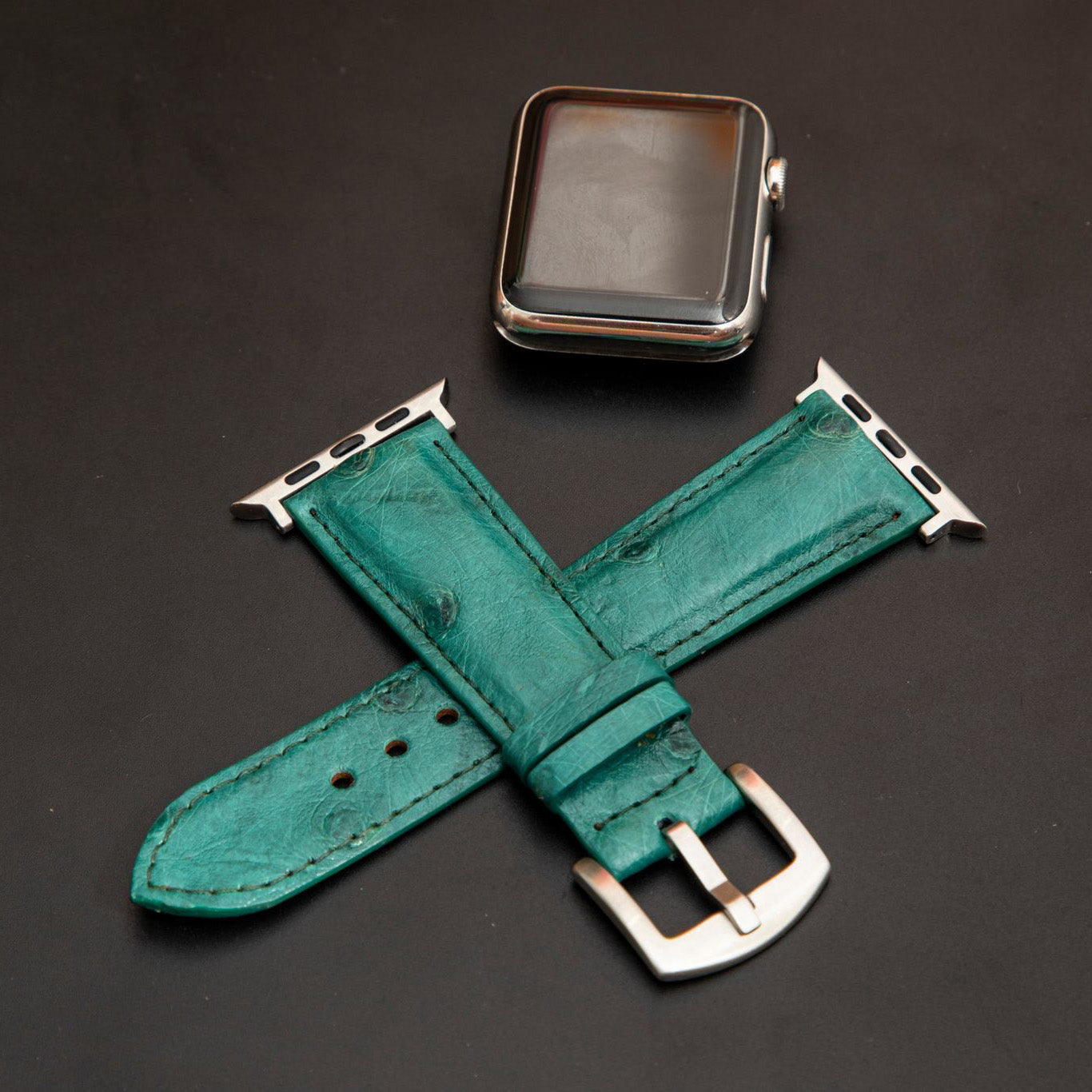 GREEN OSTRICH LEATHER STRAP