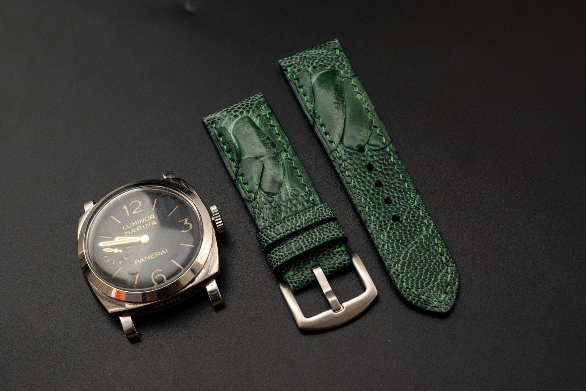 GREEN OSTRICH LEATHER STRAP