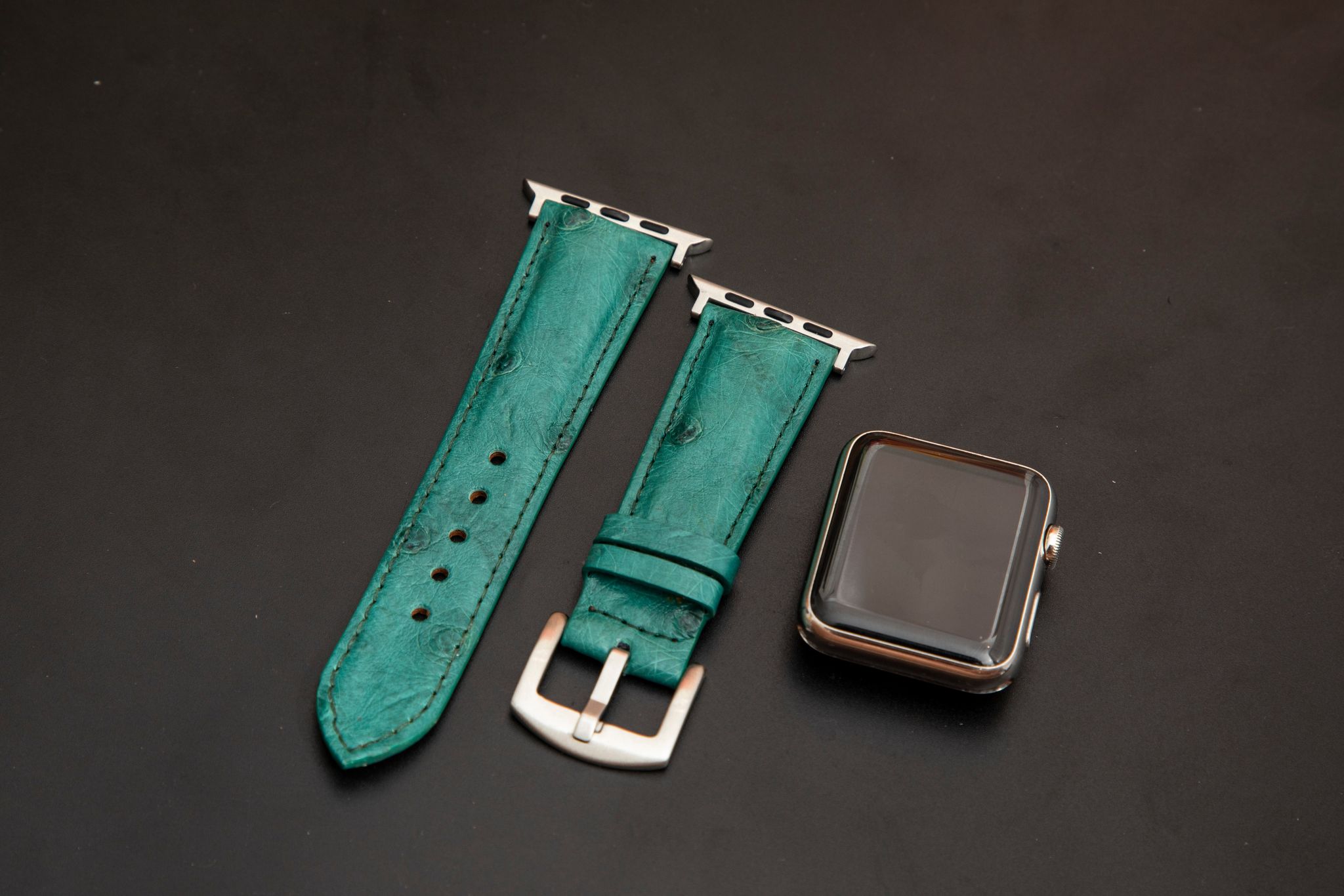 GREEN OSTRICH LEATHER STRAP