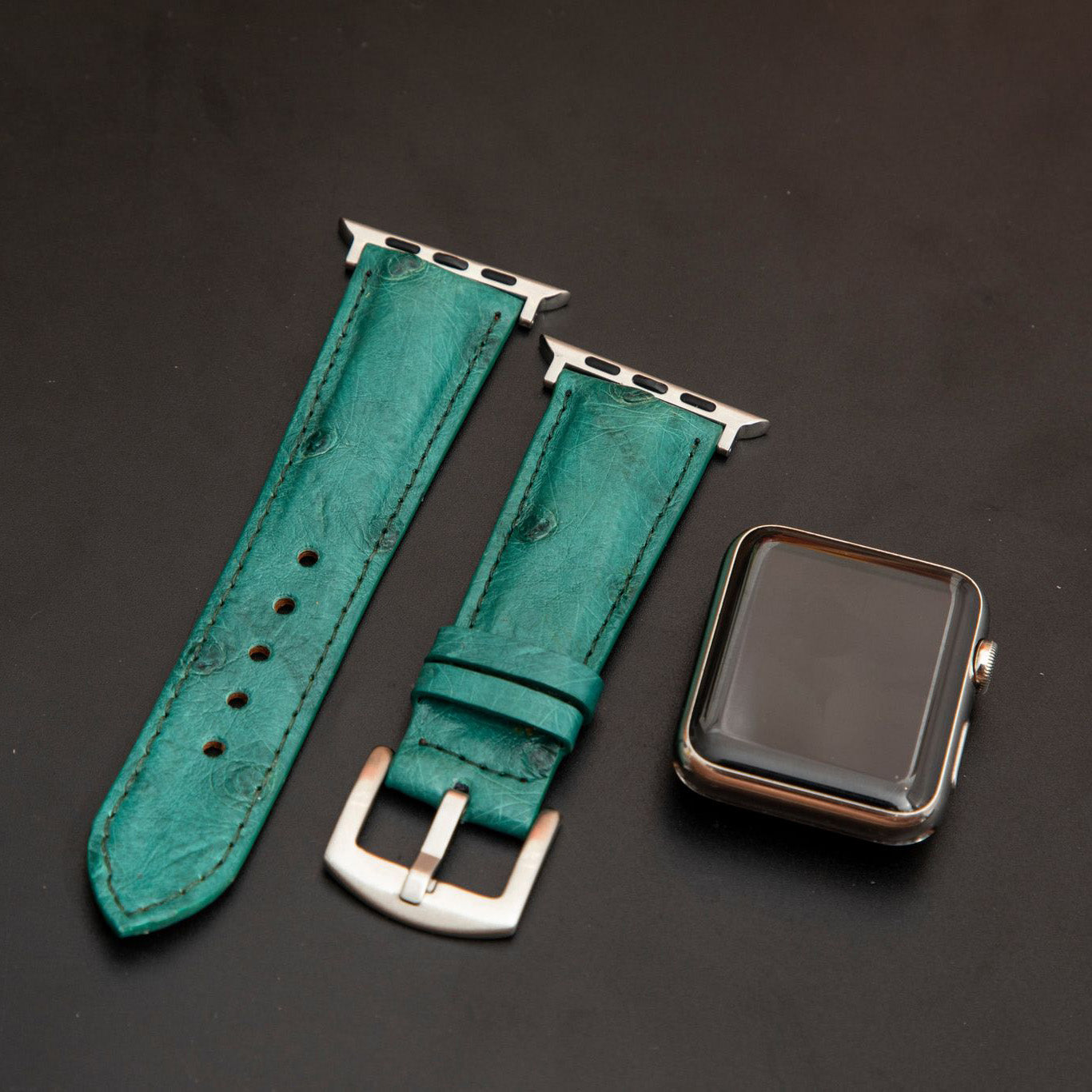 GREEN OSTRICH LEATHER STRAP