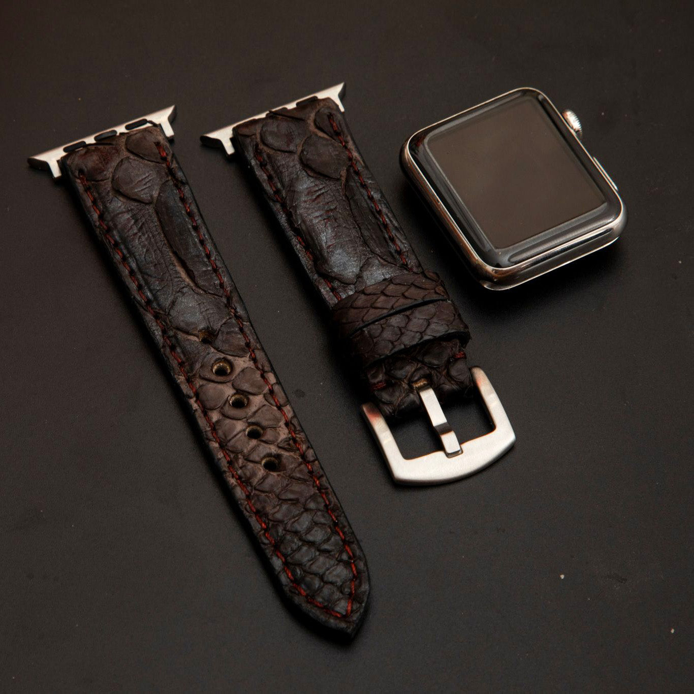BLACK&BROWN PYTHON LEATHER STRAP