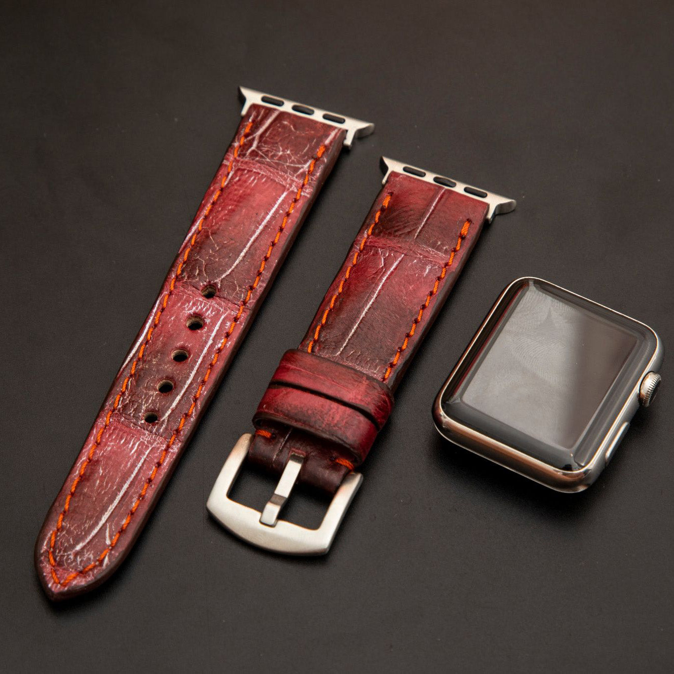 PINK&BLACK CROCODILE BELLY LEATHER STRAP