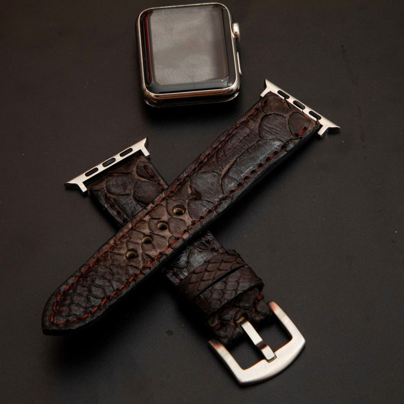 BLACK&BROWN PYTHON LEATHER STRAP