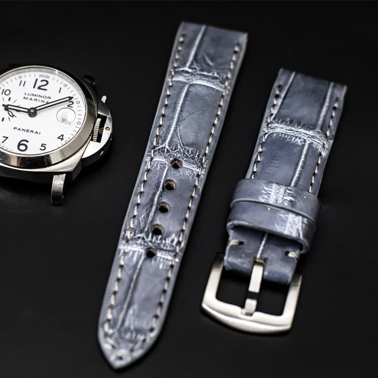 GREY CROCODILE BELLY LEATHER STRAP